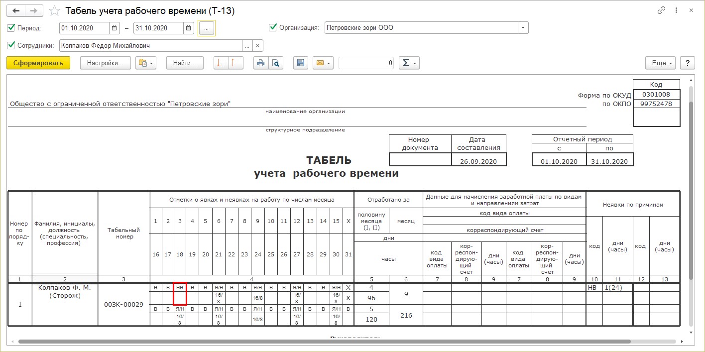 Табель суммированного учета рабочего времени образец заполнения